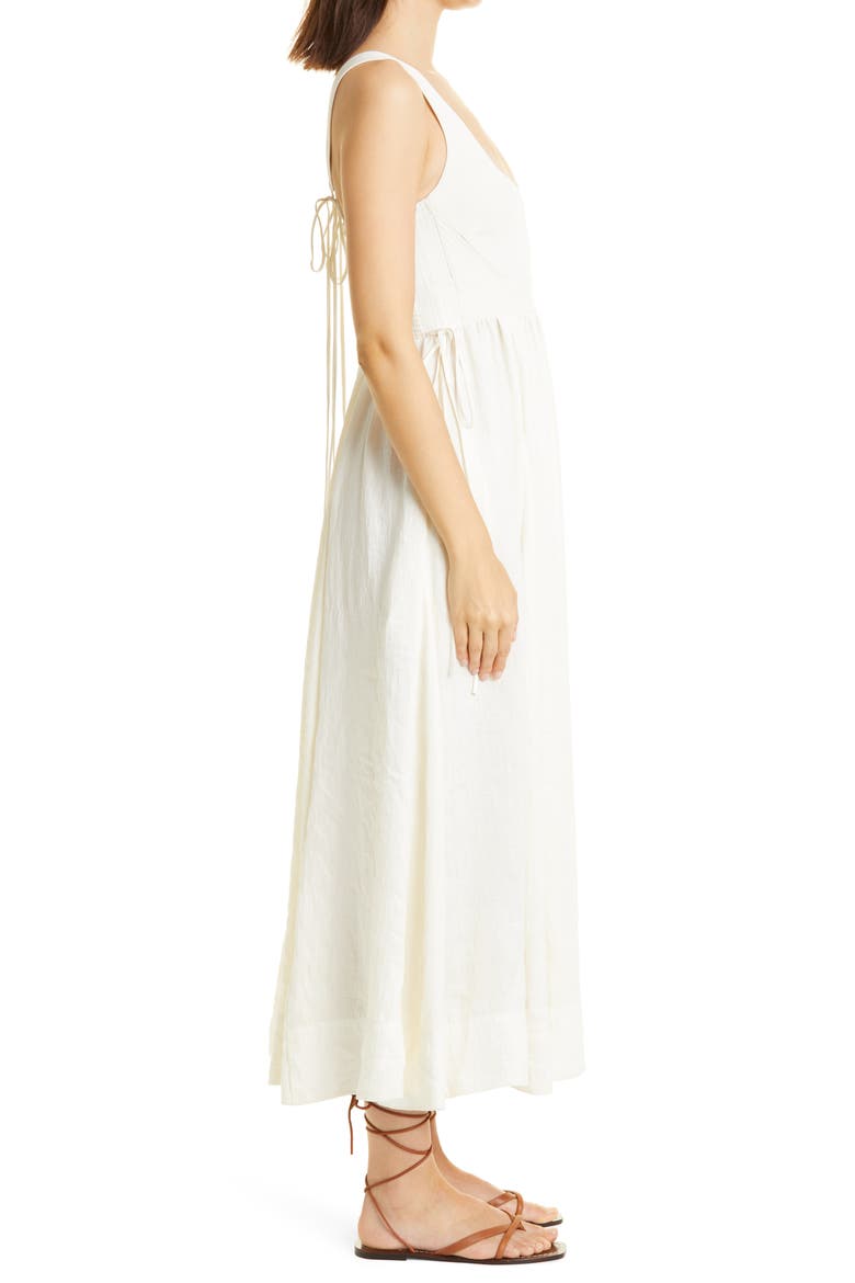 Smocked Sleeveless Silk & Linen Maxi Dress, Alternate, color, IVORY