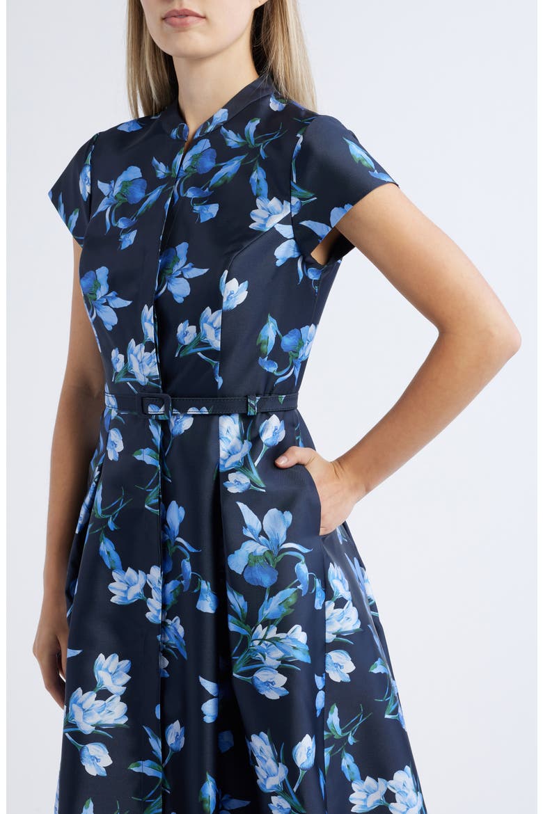 Martine Floral Print Belted Midi Dress, Alternate, color, NIGHT SKY VENETIAN PETAL