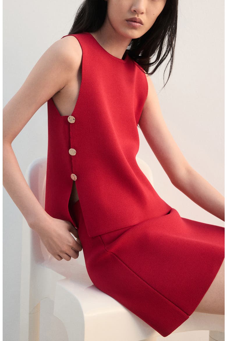 Side Button Sleeveless Top, Alternate, color, RED