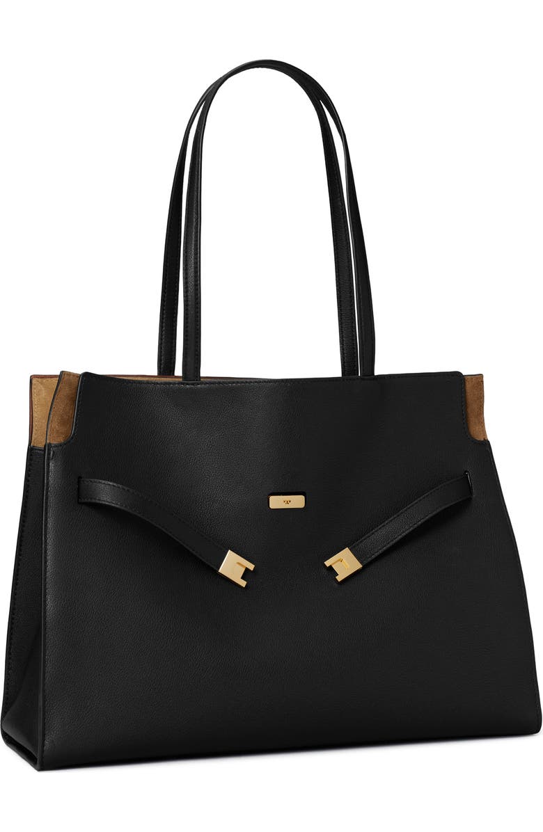 Tory Burch Lee Radziwill Leather Tote, Alternate, color, Black