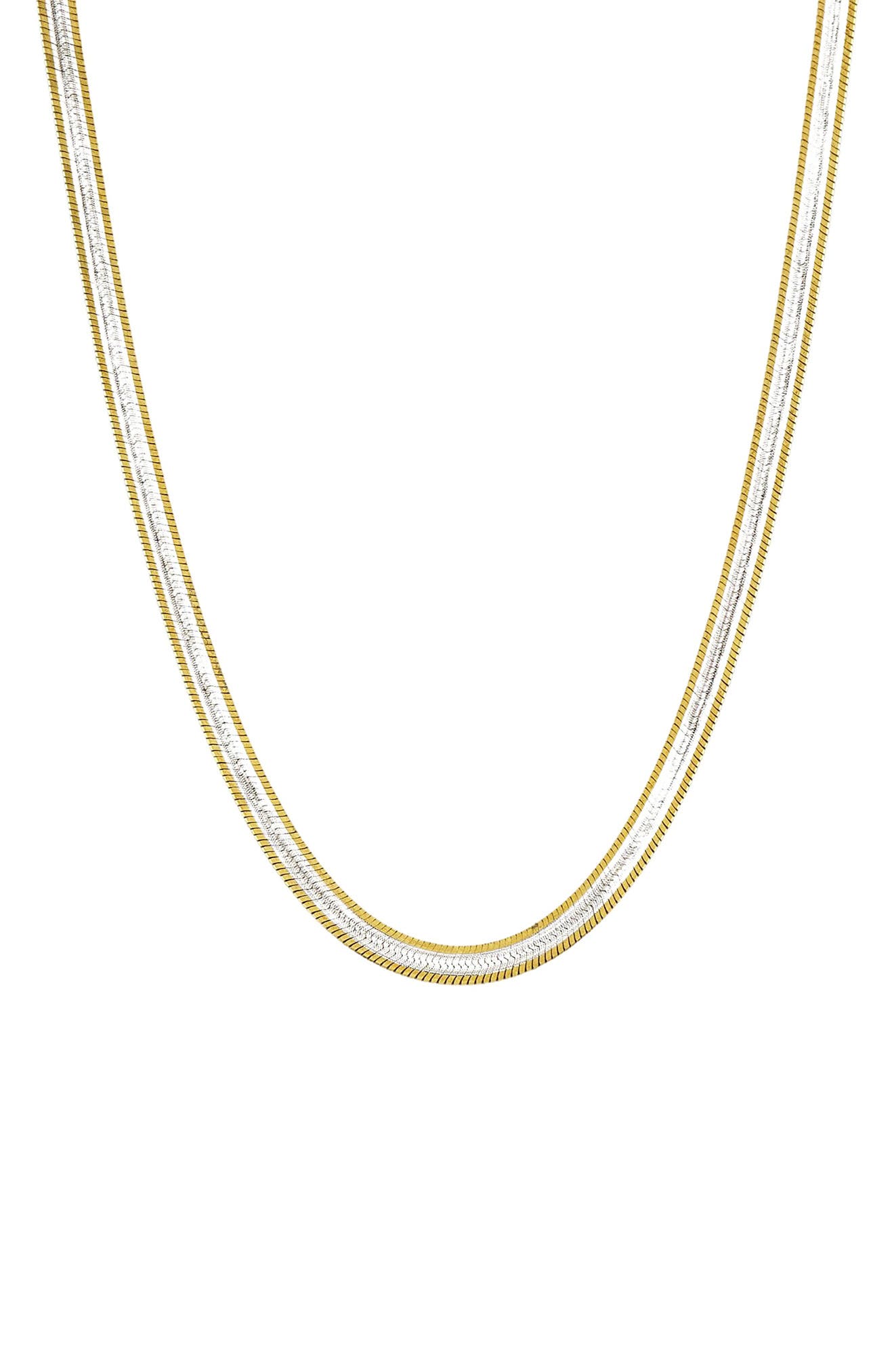 AMERICAN EXCHANGE Two-Tone Herringbone Chain Necklace