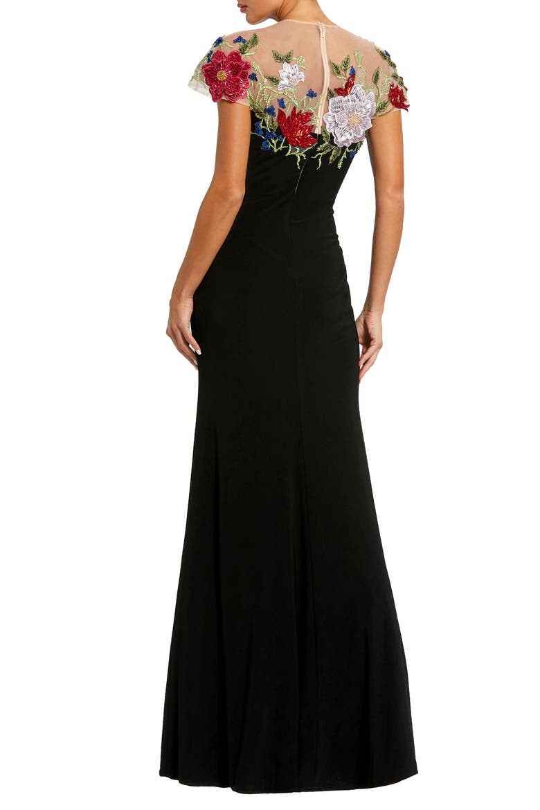 Floral Embellished Jersey Fitted Gown, Alternate, color, BLACK MULTI