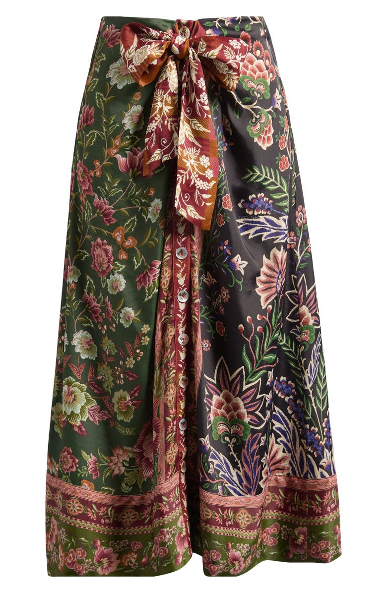 FARM Rio Winter Garden Mix Print Tie Front Midi Skirt, Alternate, color, Multi