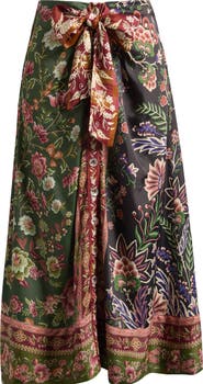FARM Rio Winter Garden Mix Print Tie Front Midi Skirt