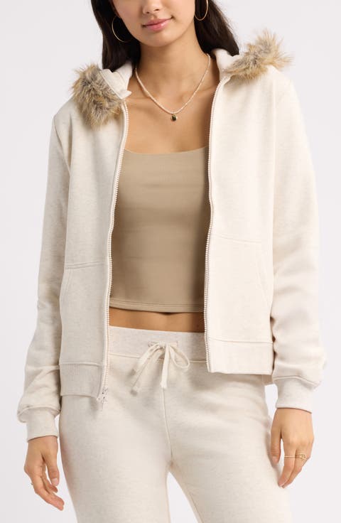 Slim Fit Faux Fur Trim Zip Hoodie