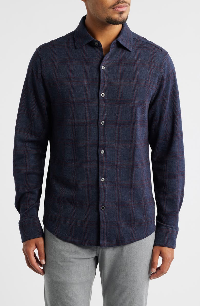 Robert Barakett Darlog Glen Plaid Knit Button-Up Shirt, Main, color, Navy