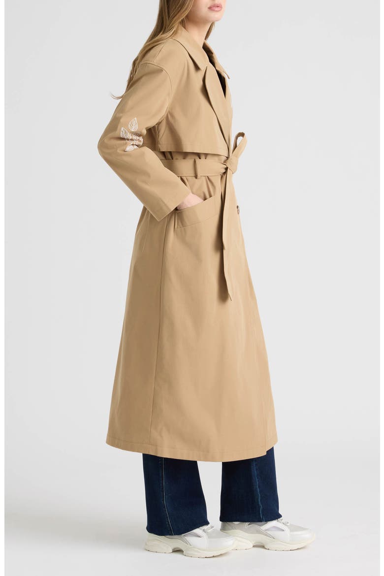 Embroidered Belted Trench Coat, Alternate, color, BRITISH TAN
