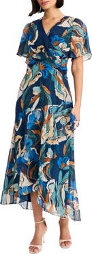 Maggy London Printed Chiffon Maxi Dress