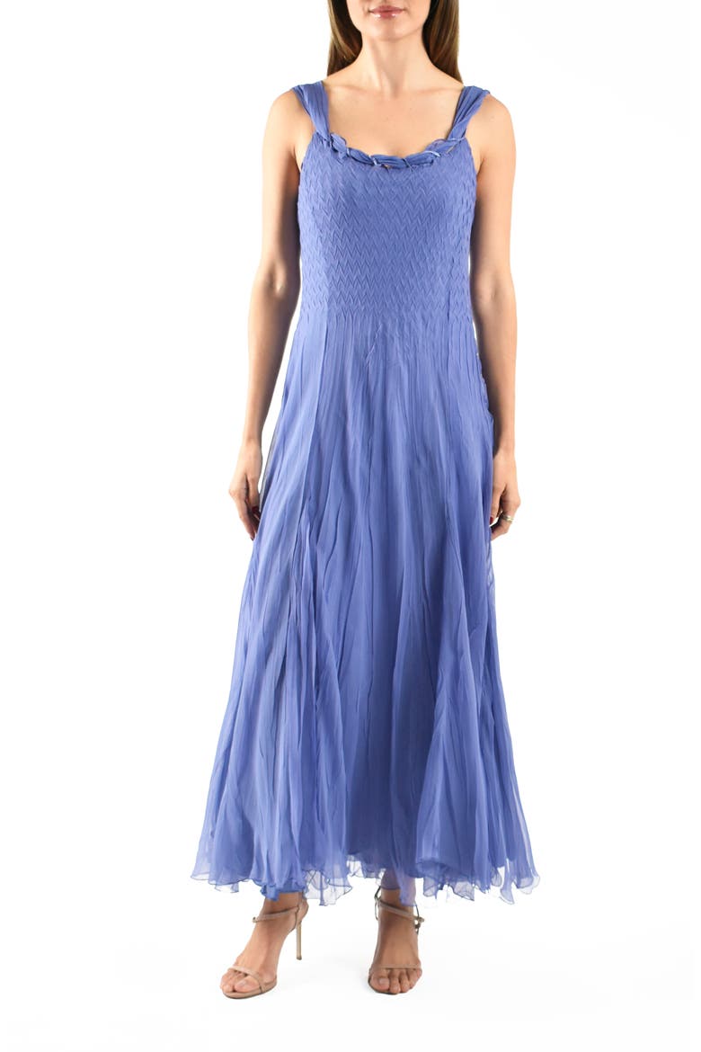 Charmeuse & Chiffon Maxi Cocktail Dress, Main, color, FREGATTA BLUE