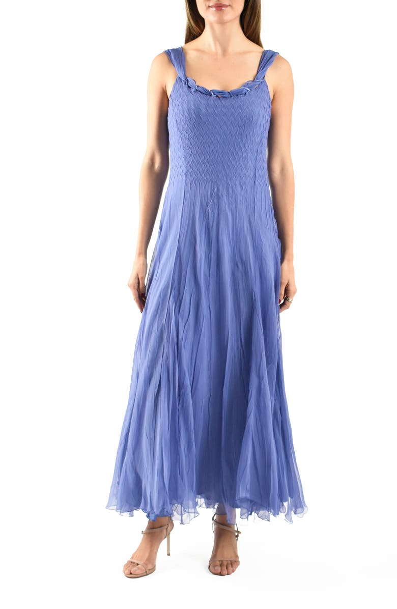 Komarov Charmeuse & Chiffon Maxi Cocktail Dress, Main, color, Fregatta Blue