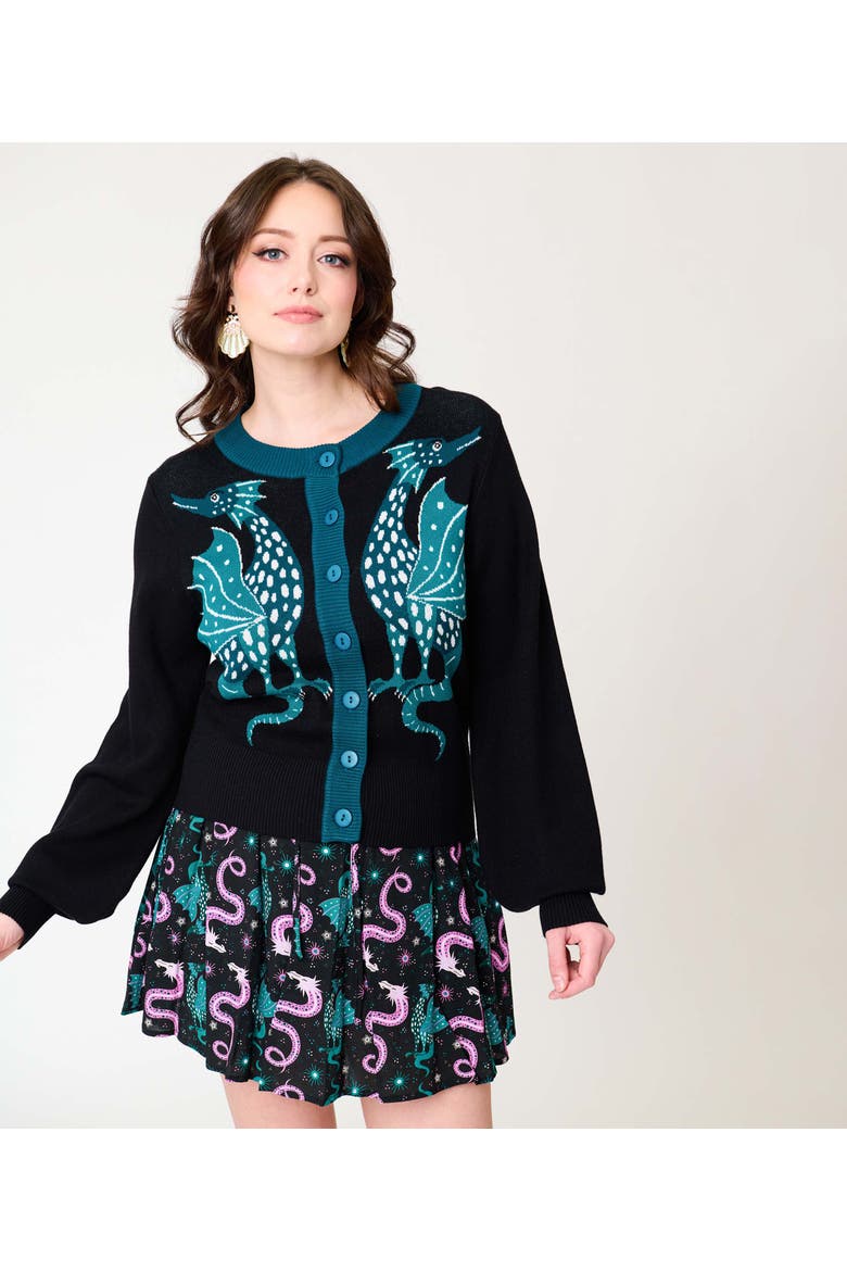 1950s Cropped Cardigan, Alternate, color, Black Dragon Print