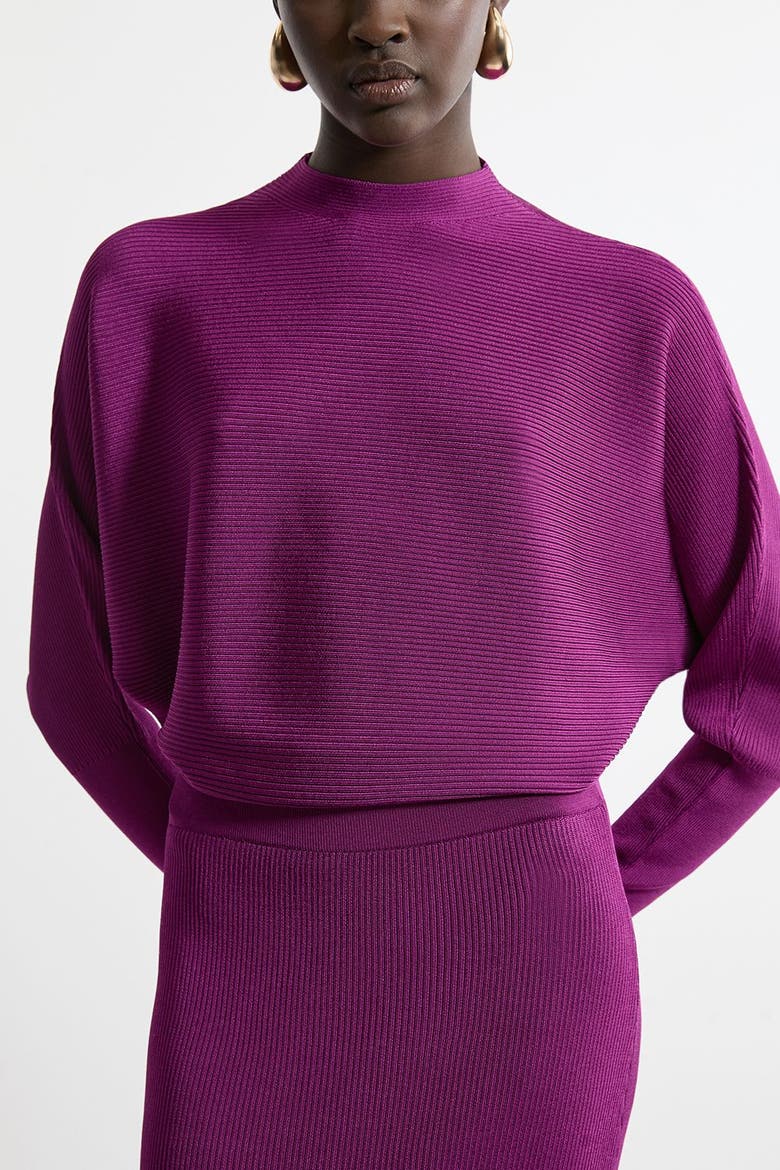 Drape Knit Bat Wing Pencil Midi Dress, Alternate, color, Magenta