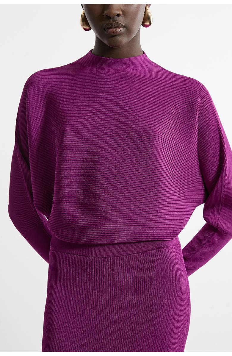 Karen Millen Drape Knit Bat Wing Pencil Midi Dress, Alternate, color, Magenta