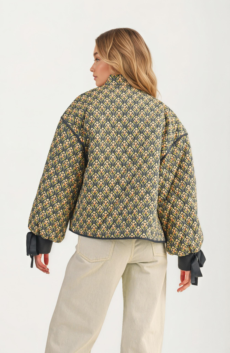 Knit and Lounge Floral Quilted Ribbon Open Front Jacket, Alternate, color, 