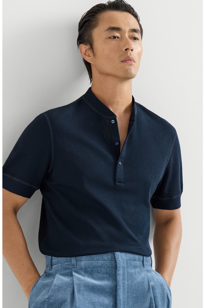 Cotton waffle jersey T-shirt with Henley collar, Alternate, color, Cobalt