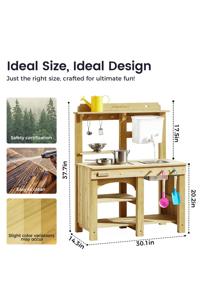 DuoPlay Outdoor Wooden Mud Kitchen Set for Kids, Alternate, color, Multicolor