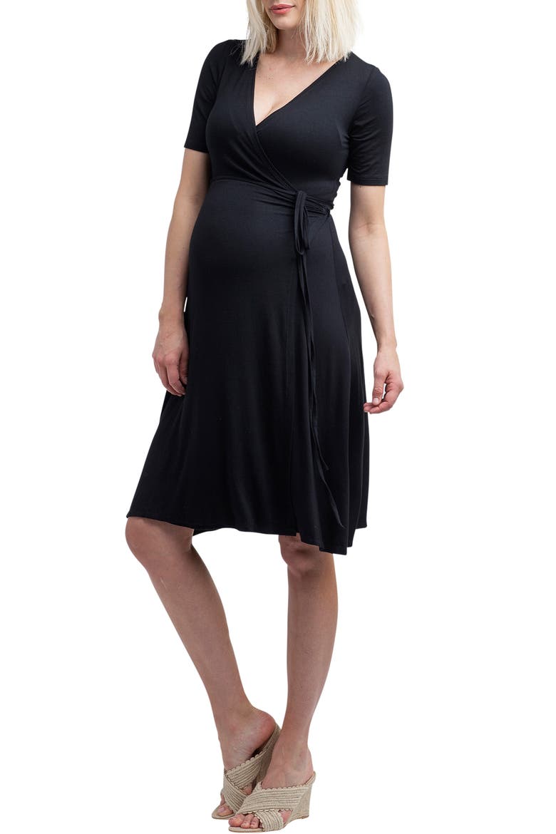 Maya Wrap Maternity Dress, Main, color, BLACK