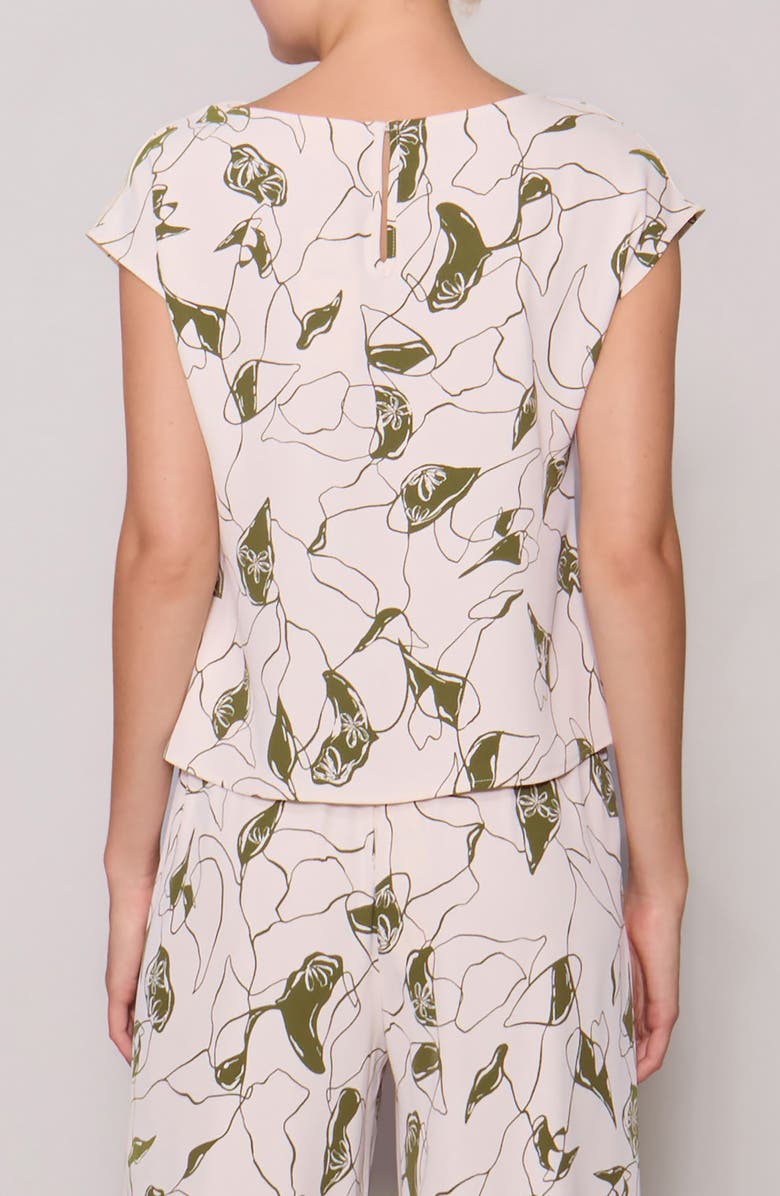 MELLODAY Luxe Crepe Short Sleeve Top, Alternate, color, Bone Olive Abstract