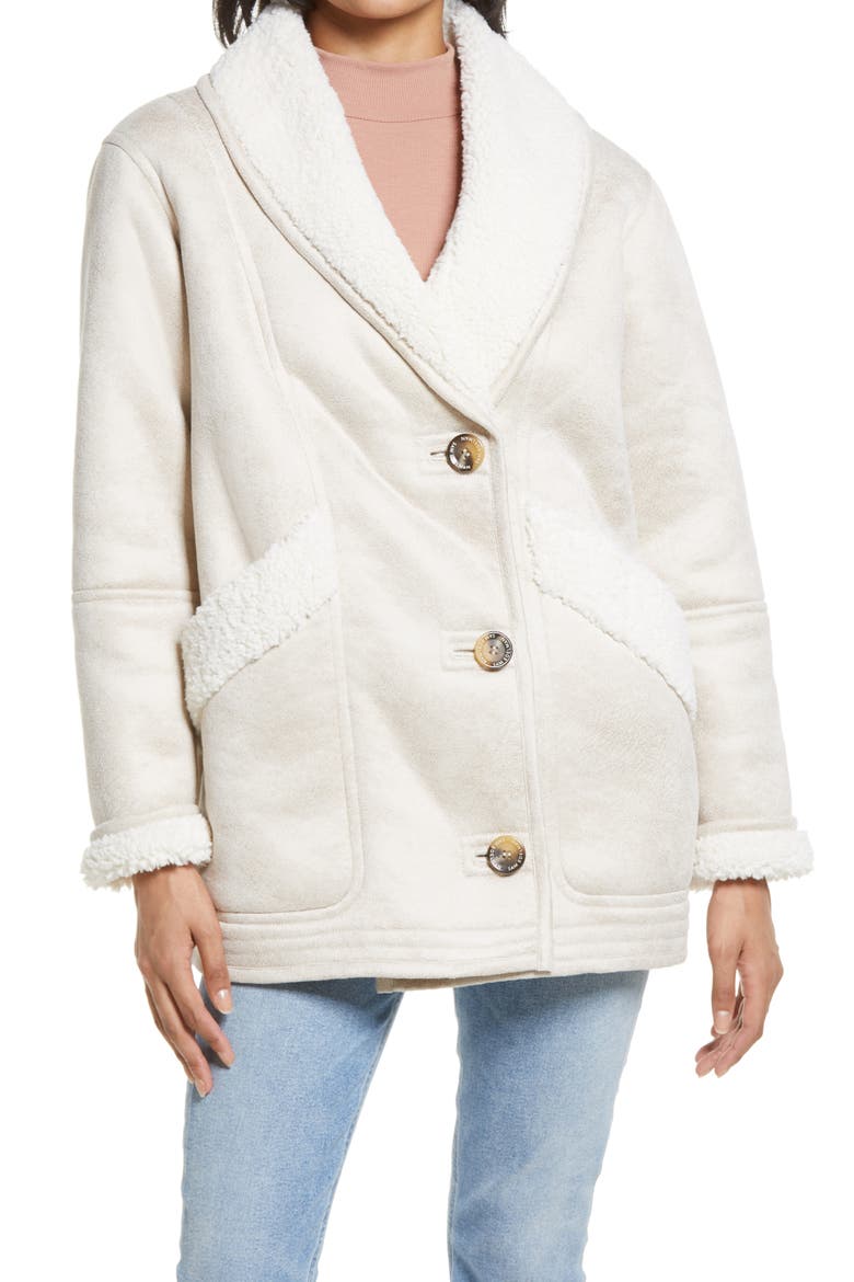 Faux Fur Trim Coat, Alternate, color, BEIGE/ CREAM