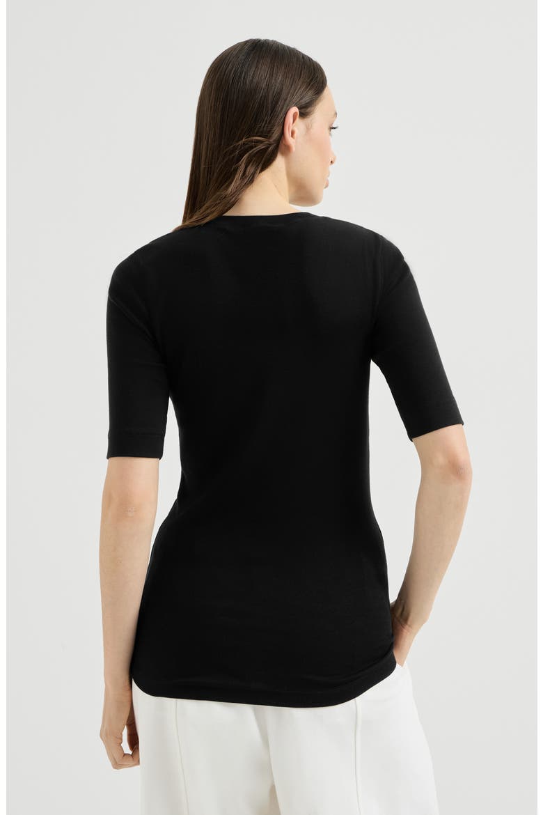 Stretch cotton ribbed jersey top with precious insert, Alternate, color, Black