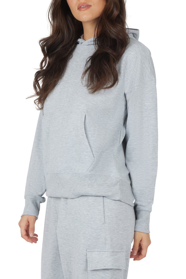Brushed Terry Time Off Perfect Hoodie, Alternate, color, HEATHER LIGHT GREY