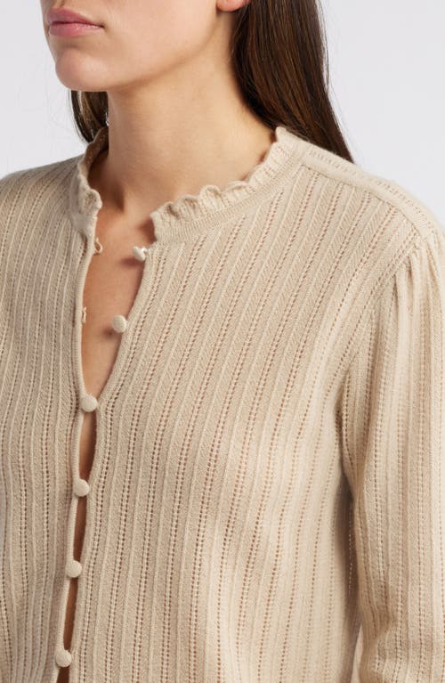 Frame Ruffle Neck Cardigan In Taupe In Taupe