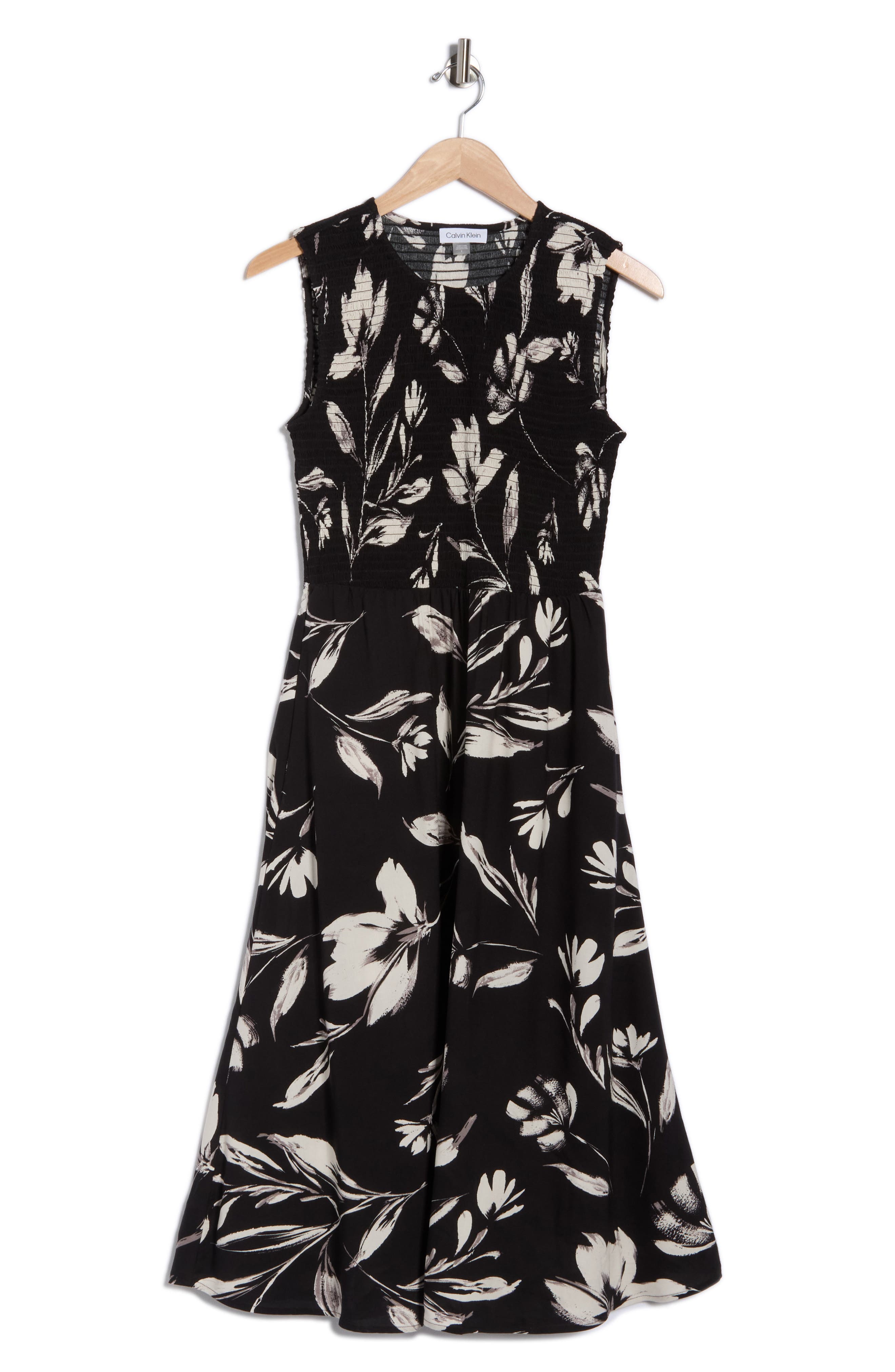 Calvin Klein Smocked Sleeveless Fit & Flare Midi Dress