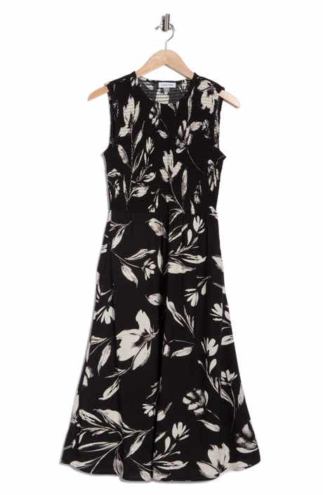 Calvin Klein Smocked Sleeveless Fit & Flare Midi Dress