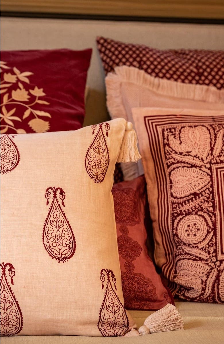 Alamwar Samodh Plum Decorative Pillow Cover with Tassels, Alternate, color, Plum