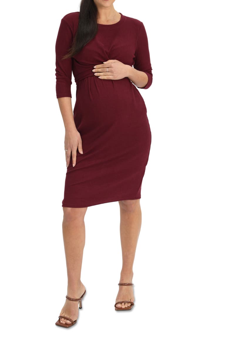 Tie Waist Maternity/Nursing Dress, Alternate, color, BURGENDY