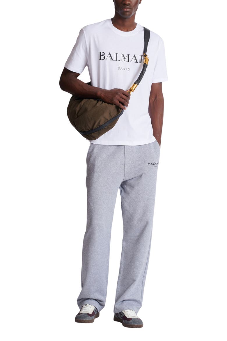 T-Shirt with Balmain Print, Alternate, color, white