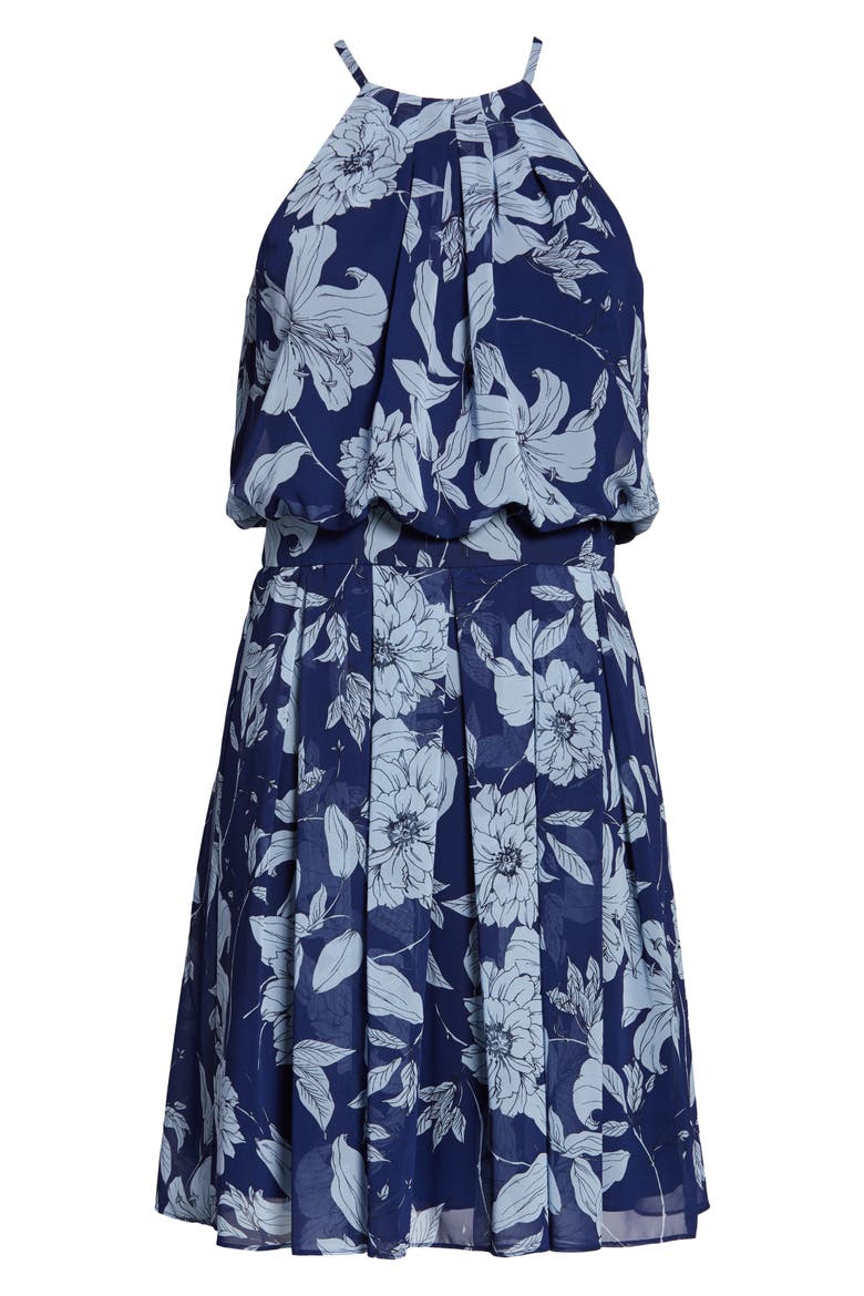 Floral Print Halter Dress, Alternate, color, NAVY