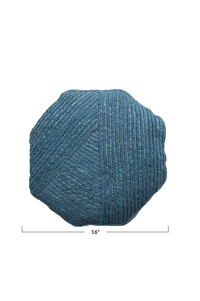 16 Inches Cotton and Jute Embroidered Octagon Shaped Pillow, Blue, Alternate, color, Blue
