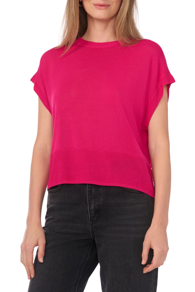 Crewneck Rib Sweater Top, Main, color, ELECTRIC PINK