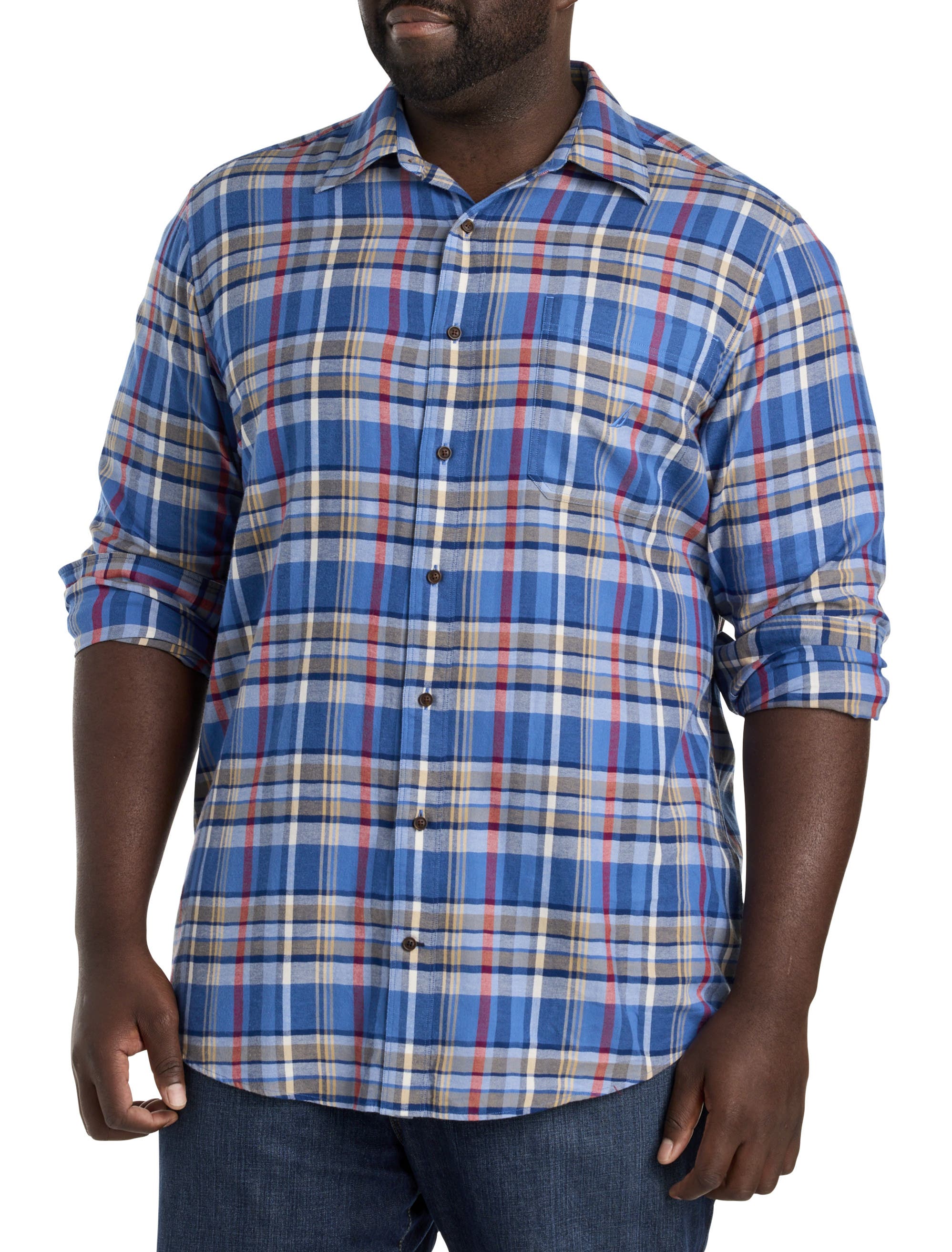 Nautica Big & Tall Plaid Sport Shirt in Delft 