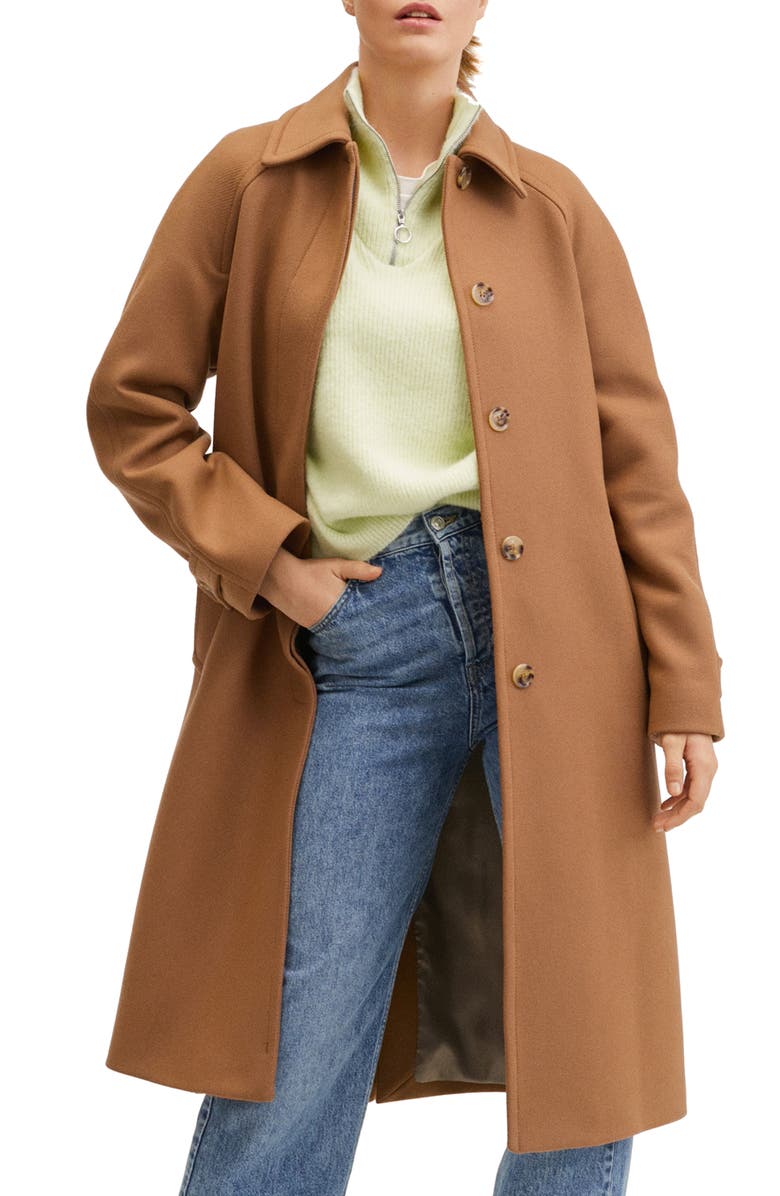 MANGO Oversize Wool Blend Belted Coat, Main, color, 