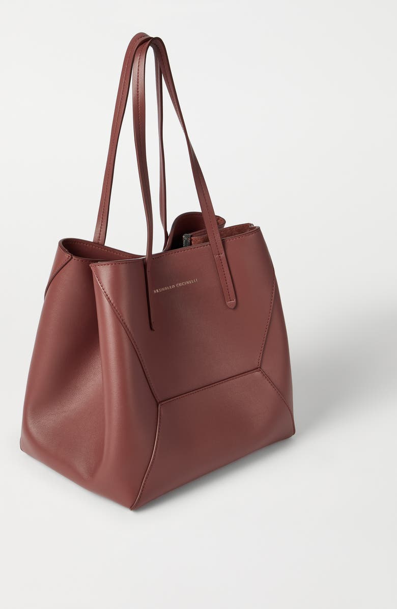 Brunello Cucinelli Calfskin small BC Duo bag, Alternate, color, Firebrick