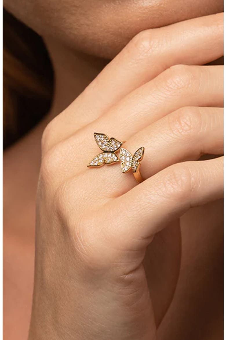 14k Gold Plated Butterfly Ring Dainty Statement Trendy Gift, Alternate, color, Gold