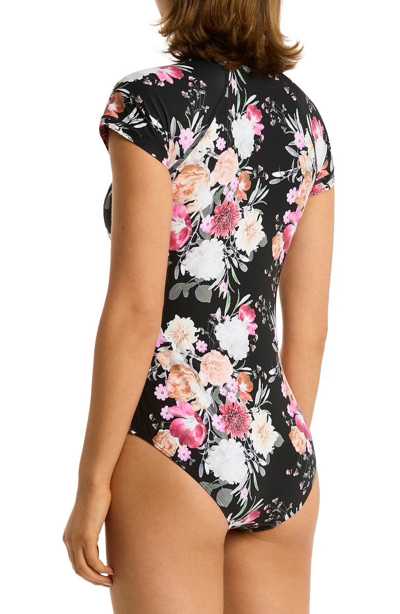 Sea Level Belle Short Sleeve Zip One-Piece Swimsuit, Alternate, color, 