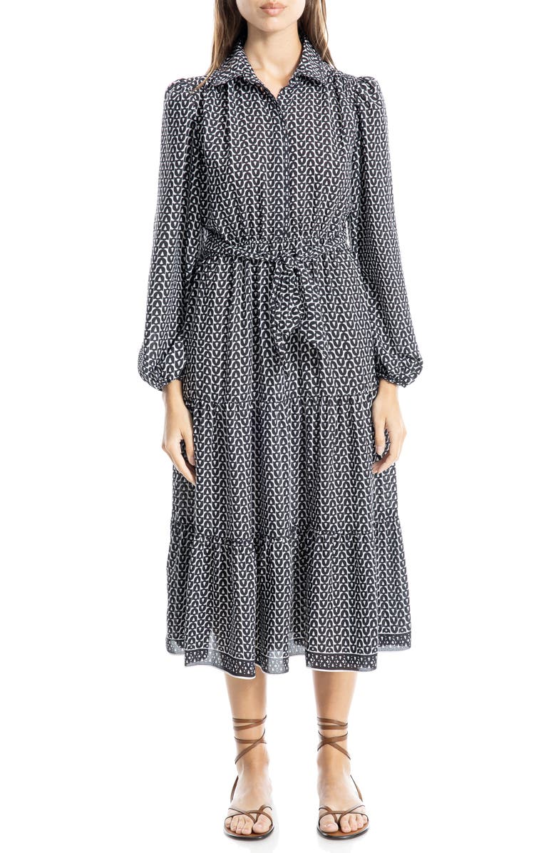 MAX STUDIO Long Sleeve Tiered Shirtdress, Main, color,