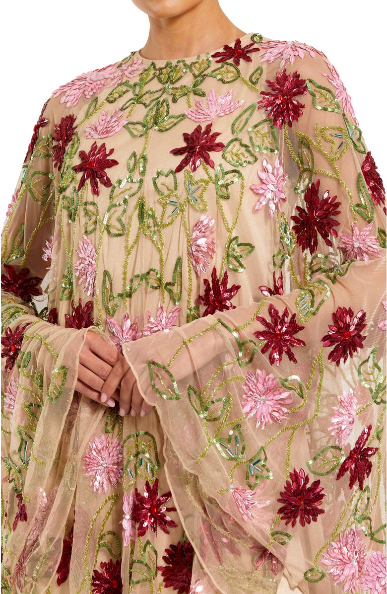Mac Duggal Floral Beaded Mesh Shawl Mini Dress, Alternate, color, Nude Multi