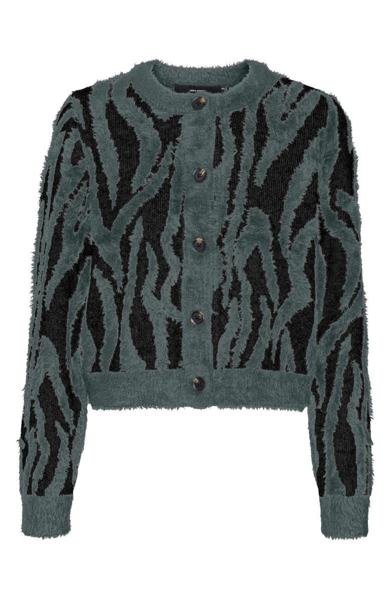 VERO MODA Valentina Animal Stripe Button Front Cardigan, Main, color, Balsam Green Detail