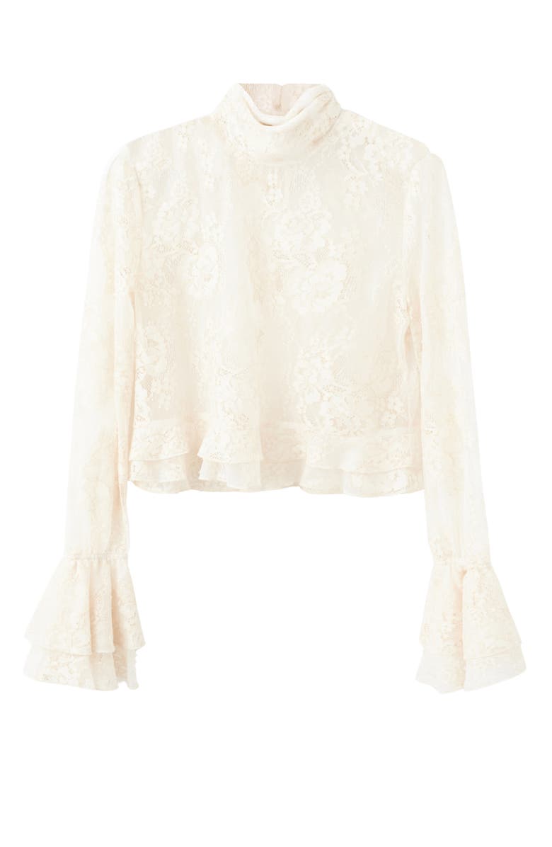 MANGO Blusa Lace Ruffle Cuff Top, Main, color, Ecru