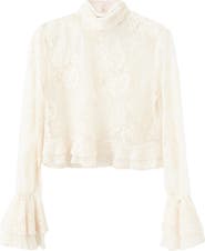 MANGO Blusa Lace Ruffle Cuff Top