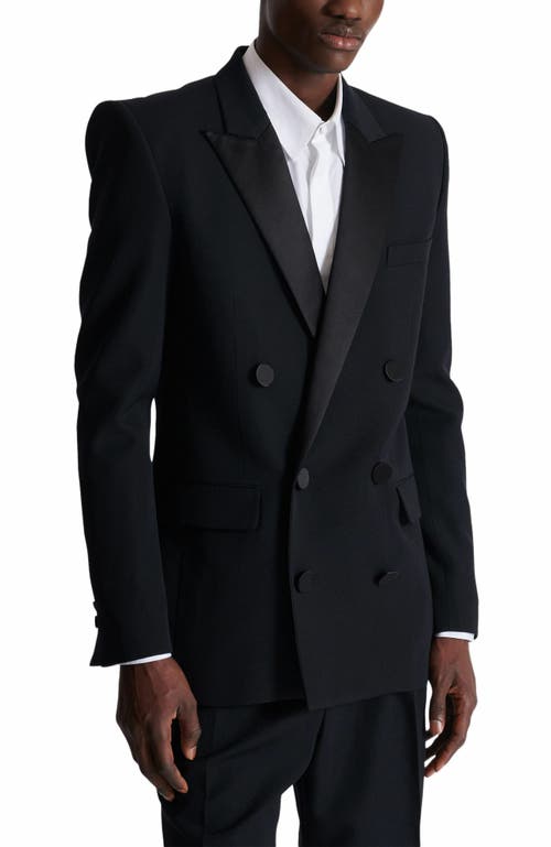 Shop Balmain Grain De Poudre Blazer With Satin Lapels