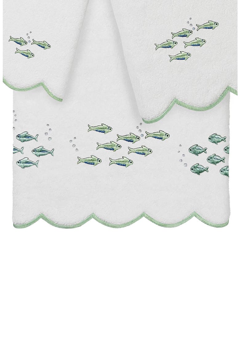 Fish School Scallop 3-Piece Hand Towel Set, Alternate, color, WHITE/ GREEN