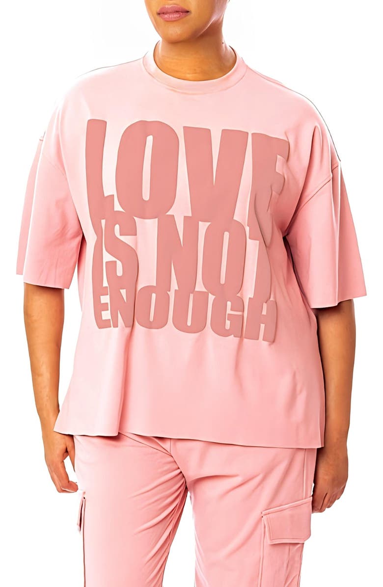 Dai Moda Love Oversize Split Hem Cotton Blend Graphic T-Shirt, Main, color, Blush