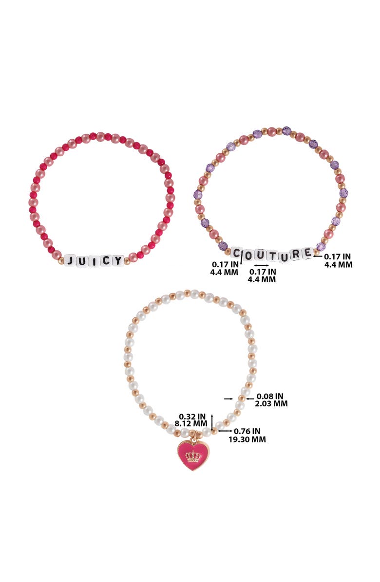 Juicy Couture Kids "Juicy" Heart Charm 3-Piece Beaded Bracelets, Alternate, color, Multicolor