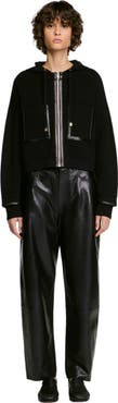 SANDRO Hooded cardigan, leather details
