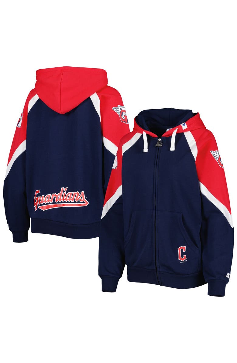 STARTER Women's Starter Navy/Red Cleveland Guardians Hail Mary Full-Zip Hoodie, Alternate, color, Navy